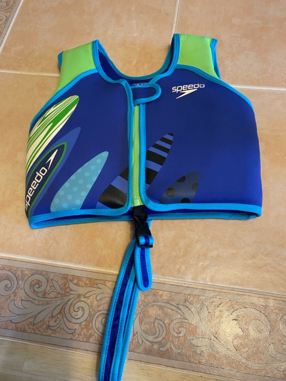 Speedo Boys Navy Blue & Lime Green Swim Vest with Front Zipper